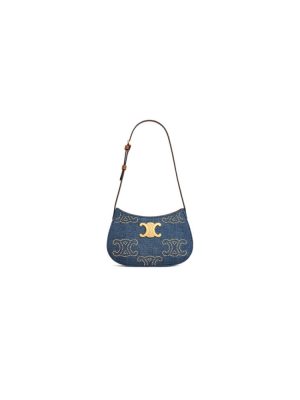 CELINE TILLY TRIOMPHE Medium Bag in Studded Denim and Calfskin