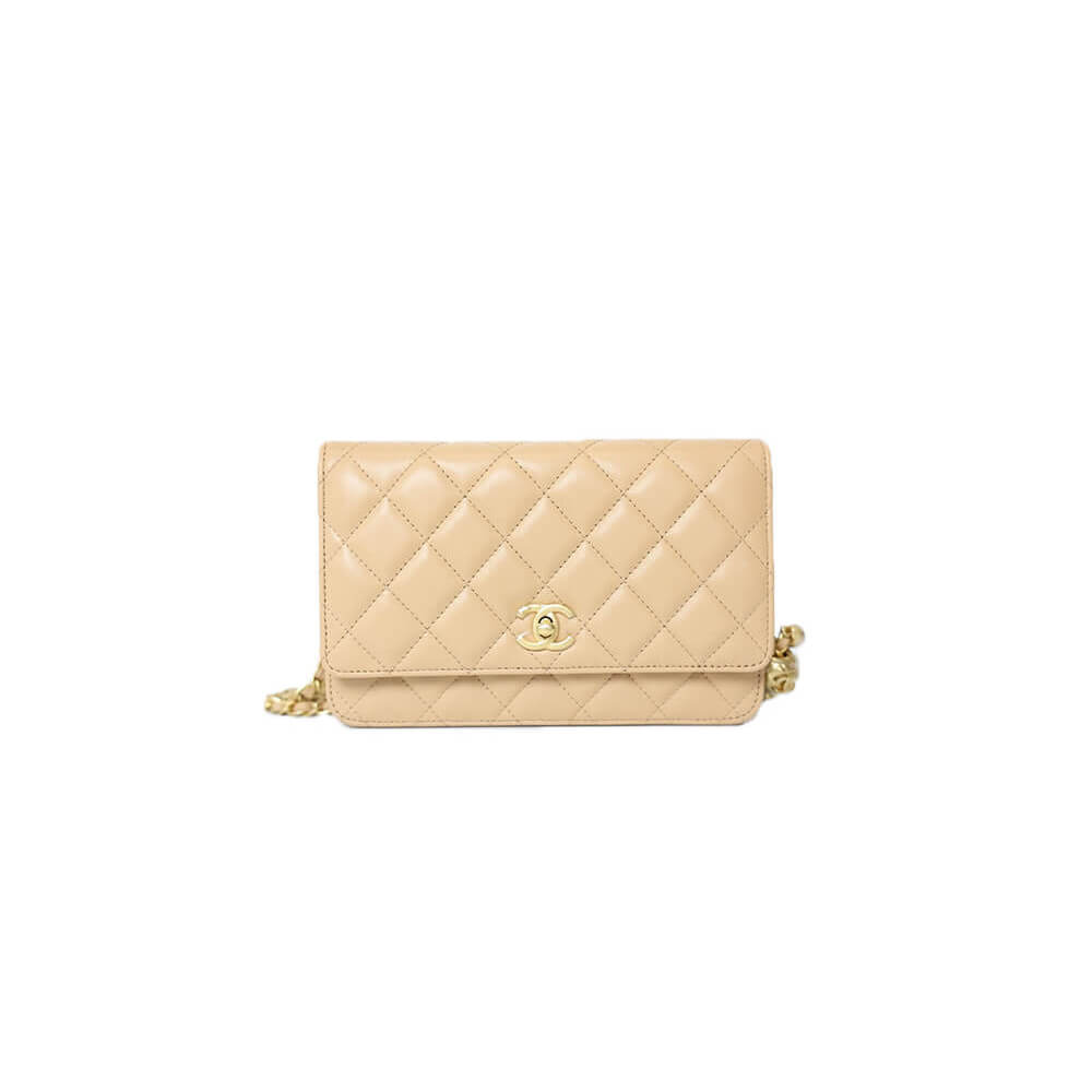 Yellow Chanel classic chain wallet