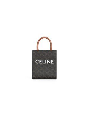 CELINE Mini Vertical Cabas Bag in Calfskin Leather with Logo and Celine Print