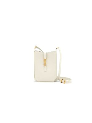 White YSL Le 5 A 7 mini vertical bag in shiny leather