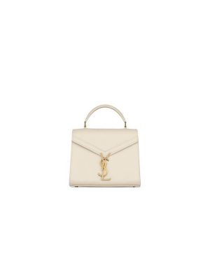 White YSL CASSANDRA Medium Grainy Embossed Leather Top Handle Bag