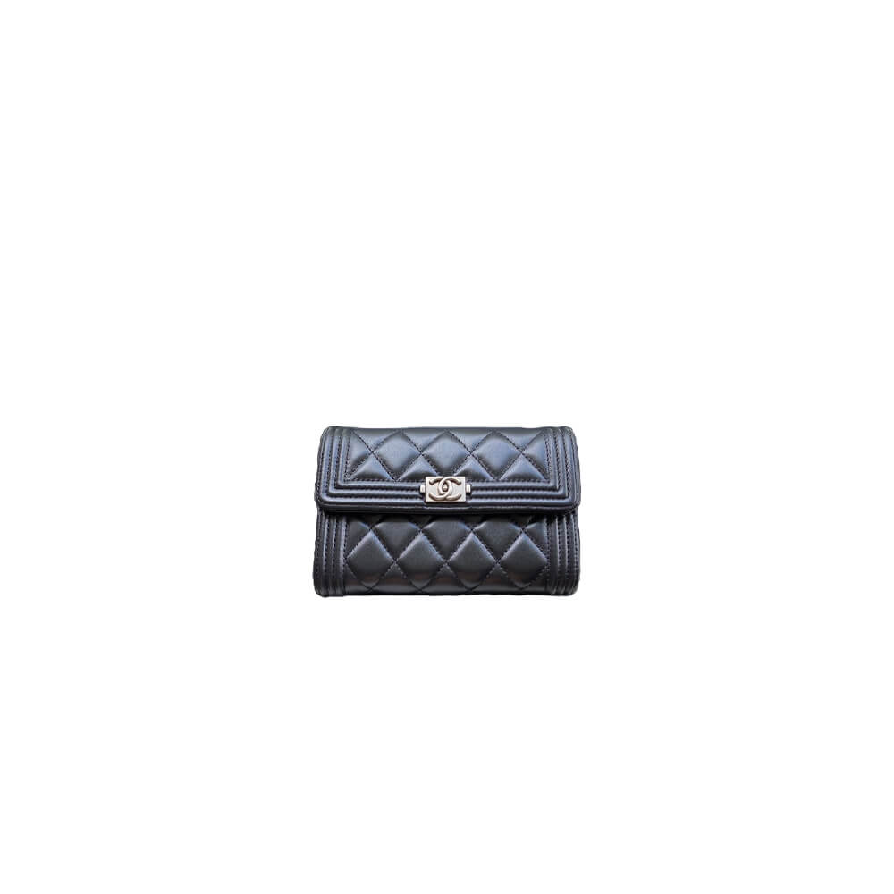 Black Chanel boy long wallet