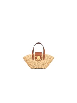 CELINE TEEN COUFFIN BAG IN WICKER AND NATURAL COW LEATHER(High-end Grade)