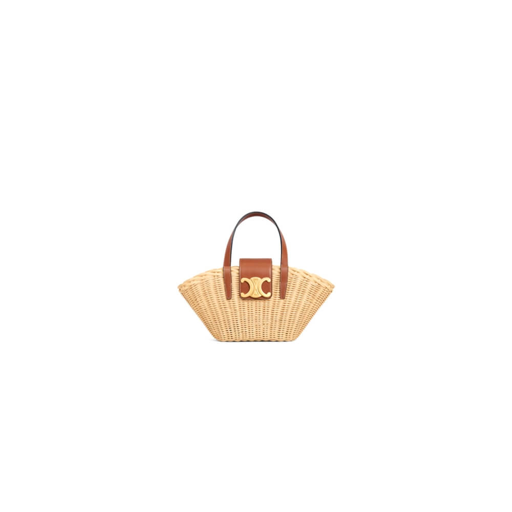 CELINE TEEN COUFFIN BAG IN WICKER AND NATURAL COW LEATHER(High-end Grade)