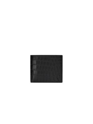 YSL tiny cassandre wallet in crocodile embossed matte leather