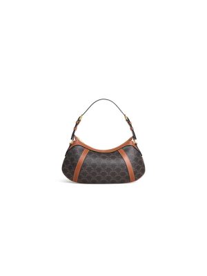 CELINE STRIPED LOGO PRINTED COW LEATHER HOBO BAG
