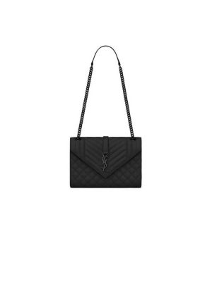 Black YSL ENVELOPE MEDIUM IN QUILTED GRAIN DE POUDRE EMBOSSED LEATHER