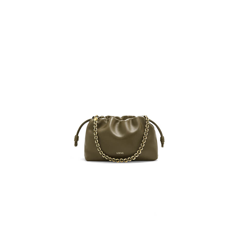 Dark Khaki Green Loewe Medium Flamenco purse in mellow nappa lambskin