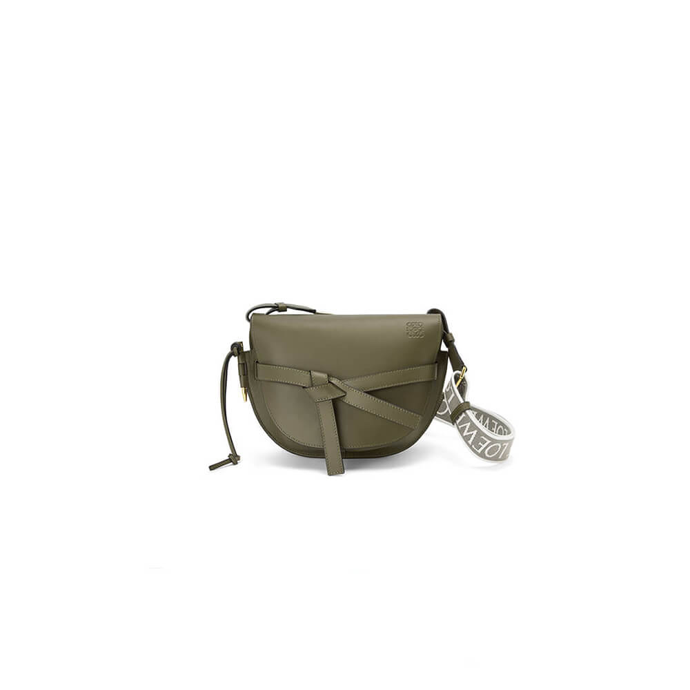Autumn Green Loewe Small Gate bag in soft calfskin and jacquard