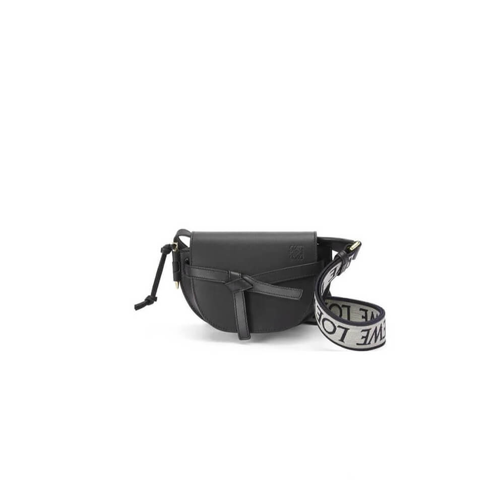 Black Loewe Small Gate bag in soft calfskin and jacquard