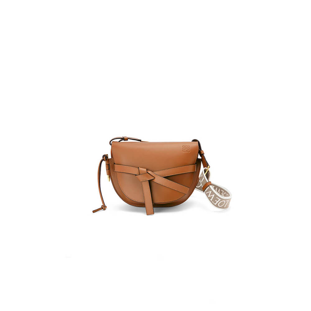 Tan Loewe Small Gate bag in soft calfskin and jacquard