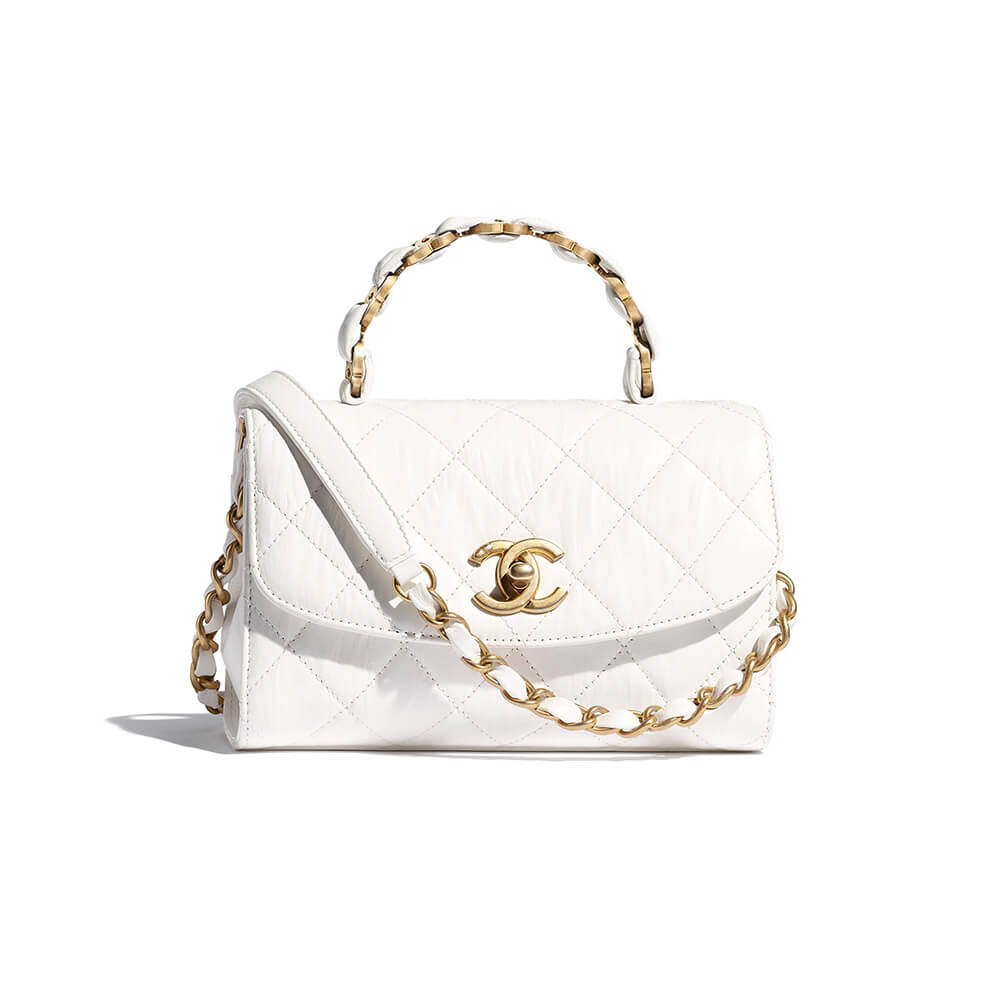 White CHANEL Mini Flap Bag with Top Handle