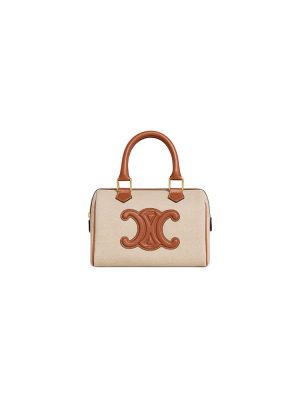 CELINE Small Boston cuir Triomphe in textile and calfskin