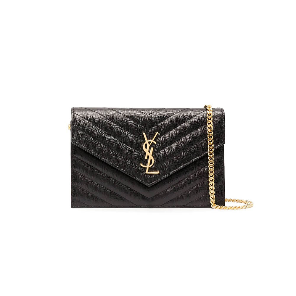 Black Saint Laurent Chain-strap YSL-plaque grained-leather wallet