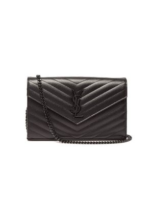 Saint Laurent Chain-strap YSL-plaque grained-leather wallet