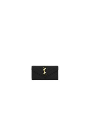 Black YSL CASSANDRE MATELASSE LARGE FLAP WALLET IN GRAIN DE POUDRE LEATHER