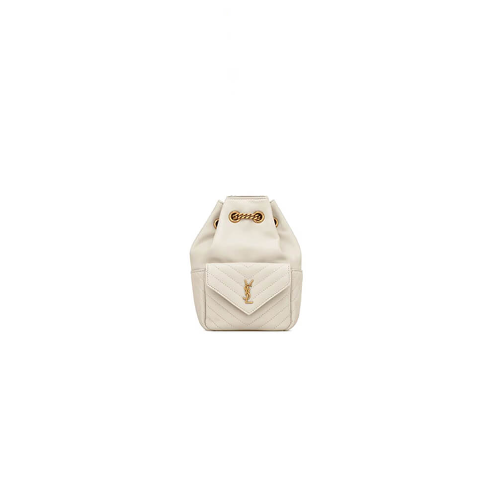White YSL Joe quilted lambskin mini bucket bag