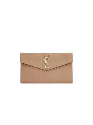 taupe YSL UPTOWN POUCH IN GRAIN DE POUDRE EMBOSSED LEATHER