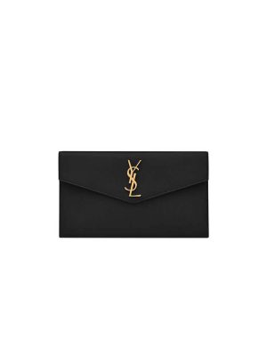 Black YSL UPTOWN POUCH IN GRAIN DE POUDRE EMBOSSED LEATHER