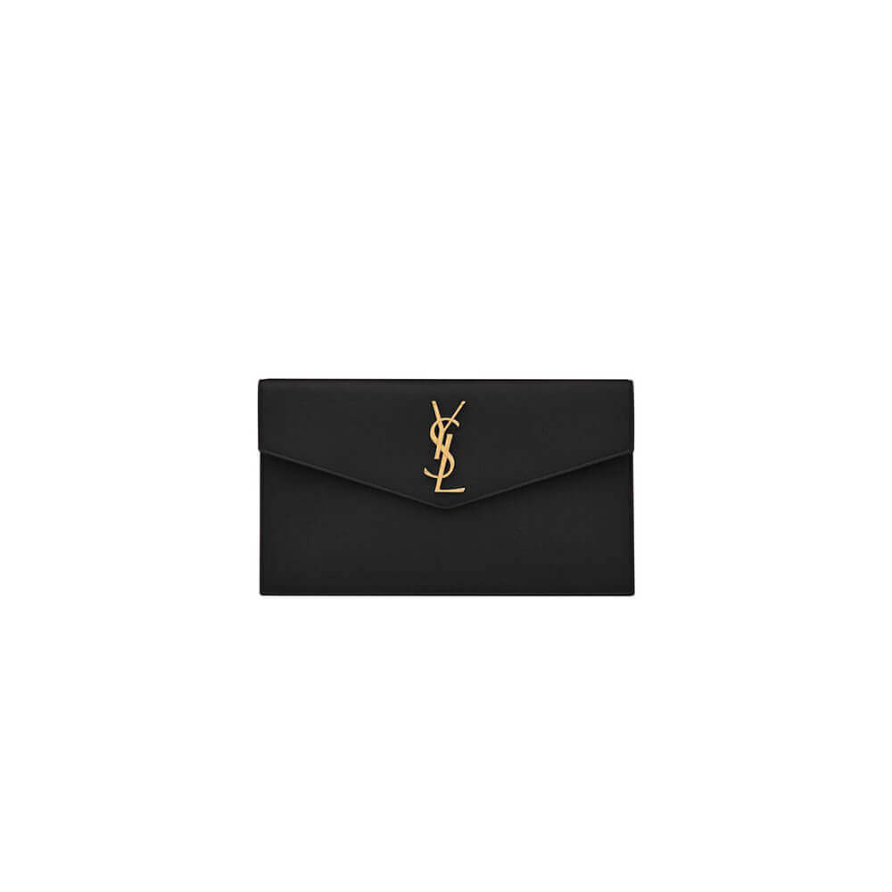 Black YSL UPTOWN POUCH IN GRAIN DE POUDRE EMBOSSED LEATHER