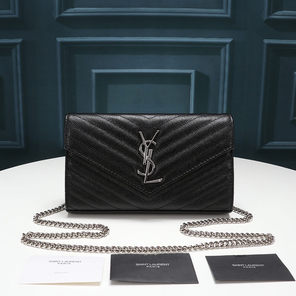 Saint Laurent Chain-strap YSL-plaque grained-leather wallet - Image 2