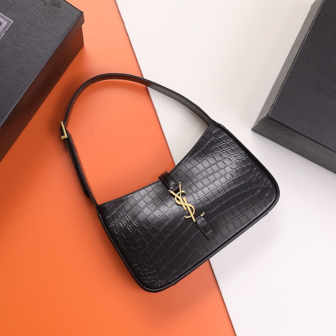 Black YSL LE 5 A 7 Crocodile embossed glossed leather - Image 2