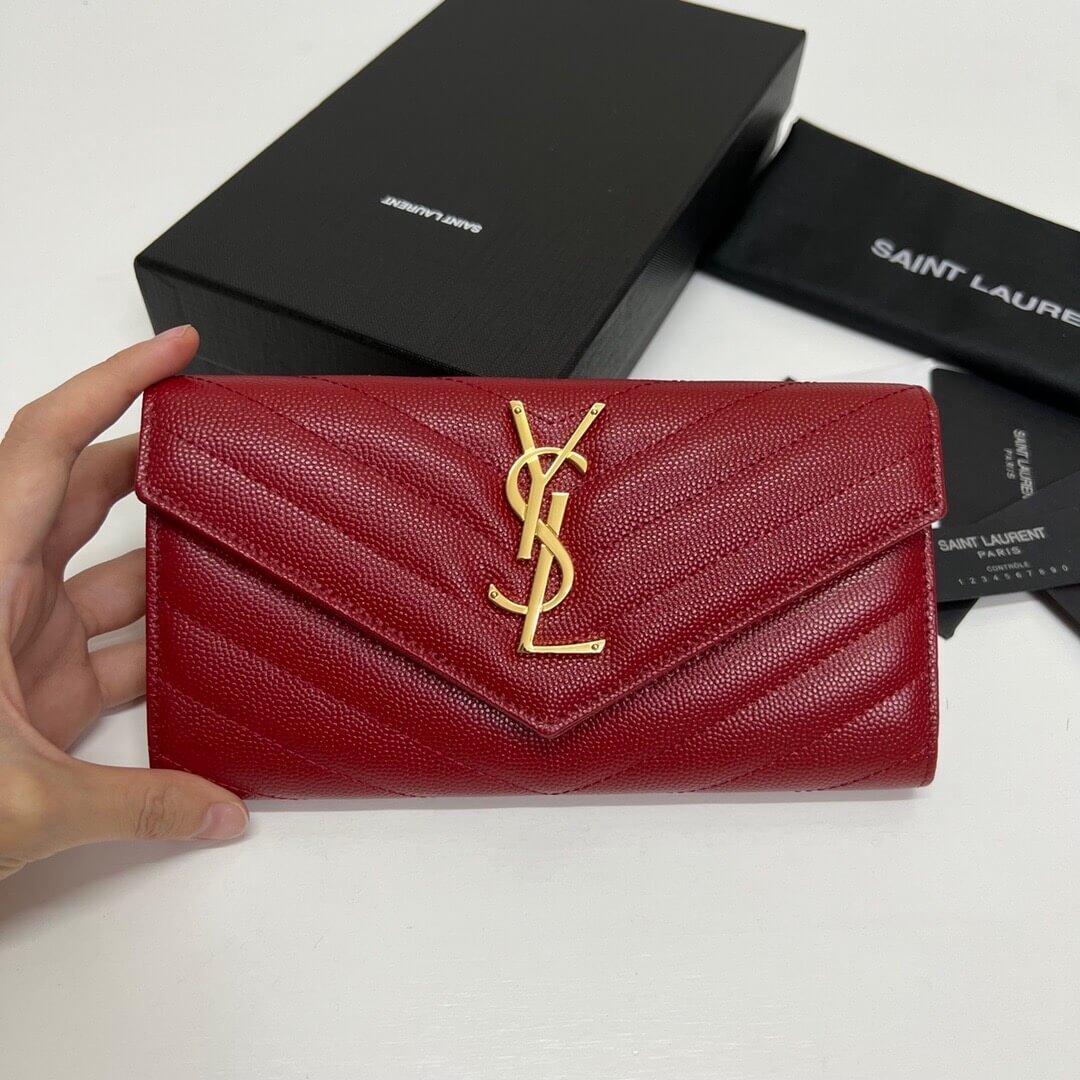 Red YSL CASSANDRE MATELASSE LARGE FLAP WALLET IN GRAIN DE POUDRE LEATHER - Image 2