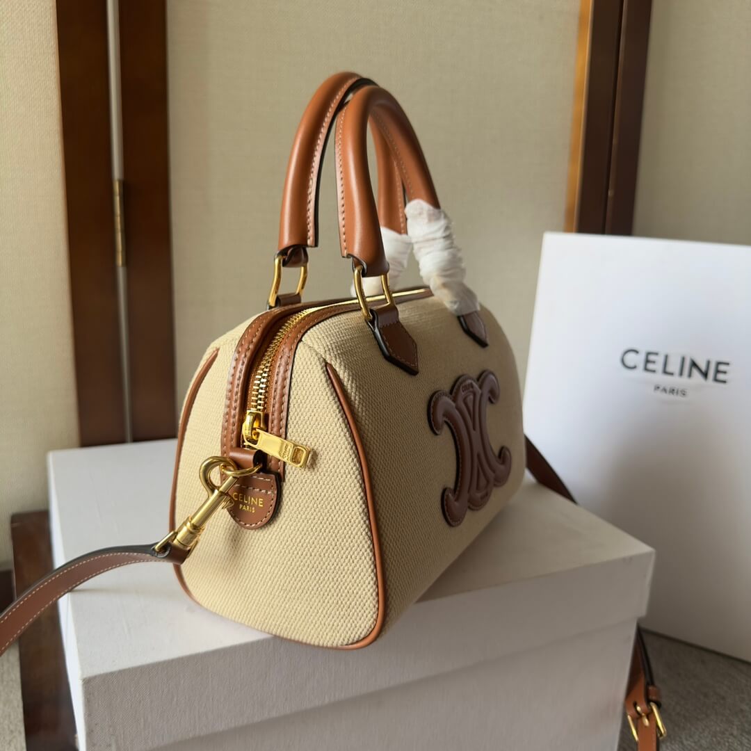 CELINE Small Boston cuir Triomphe in textile and calfskin - Image 3