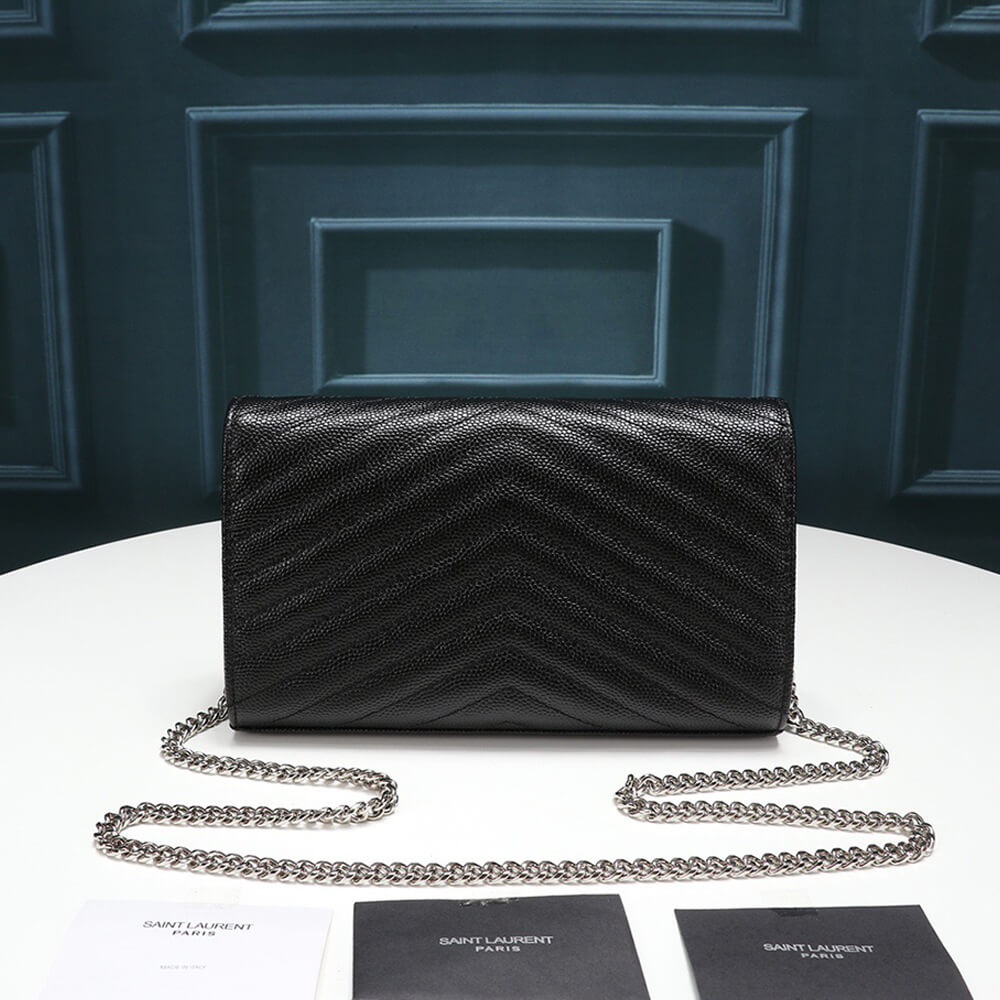 Saint Laurent Chain-strap YSL-plaque grained-leather wallet - Image 3