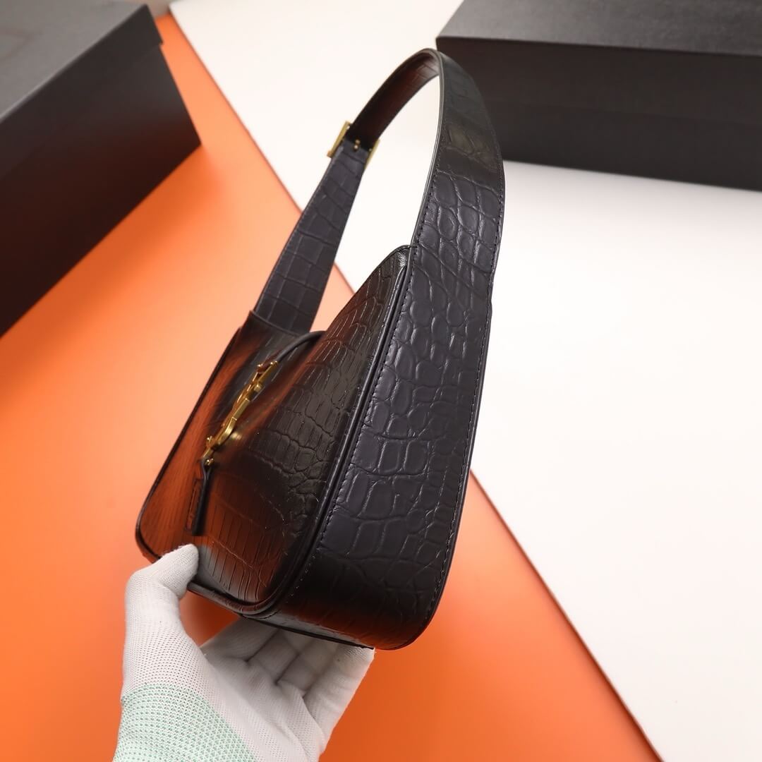 Black YSL LE 5 A 7 Crocodile embossed glossed leather - Image 3