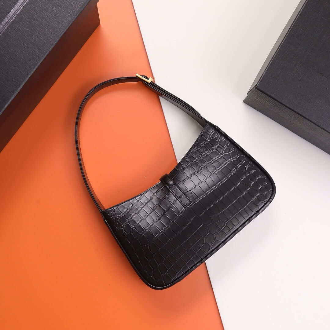 Black YSL LE 5 A 7 Crocodile embossed glossed leather - Image 4