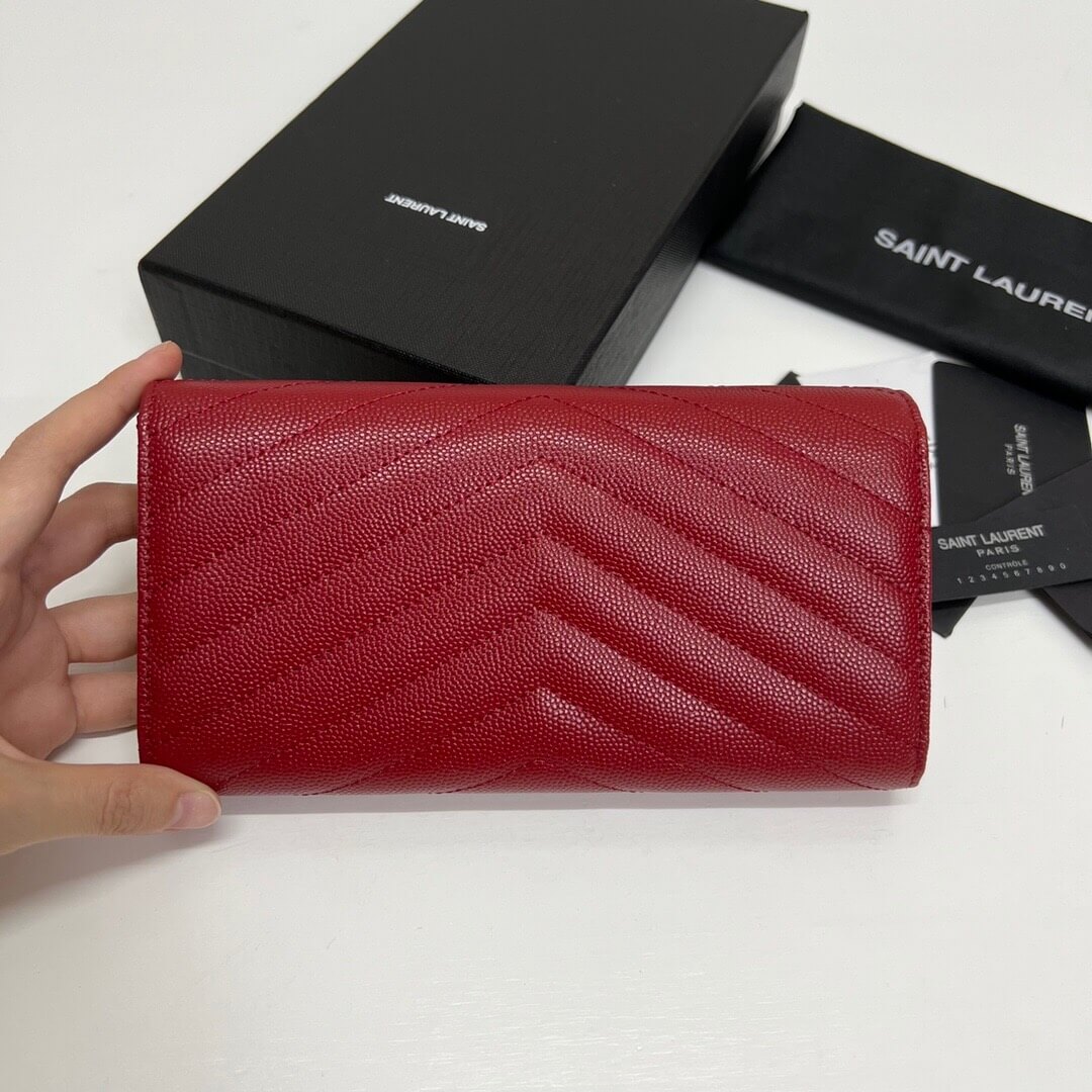 Red YSL CASSANDRE MATELASSE LARGE FLAP WALLET IN GRAIN DE POUDRE LEATHER - Image 4